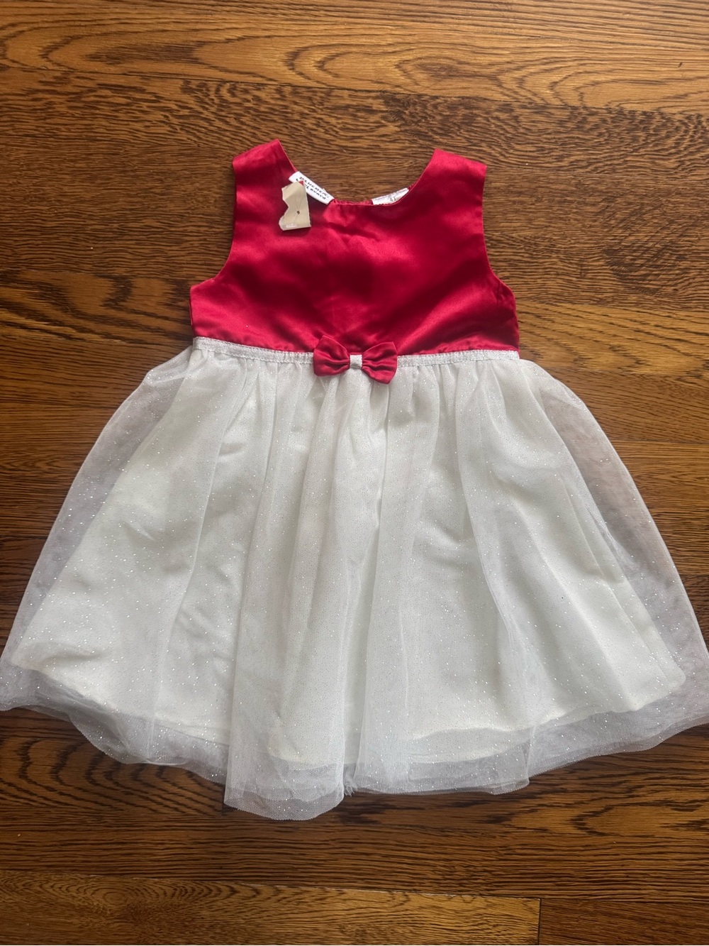 Blueberi Boulevard Red Satin Bodice with White Sparkle Tulle Dress